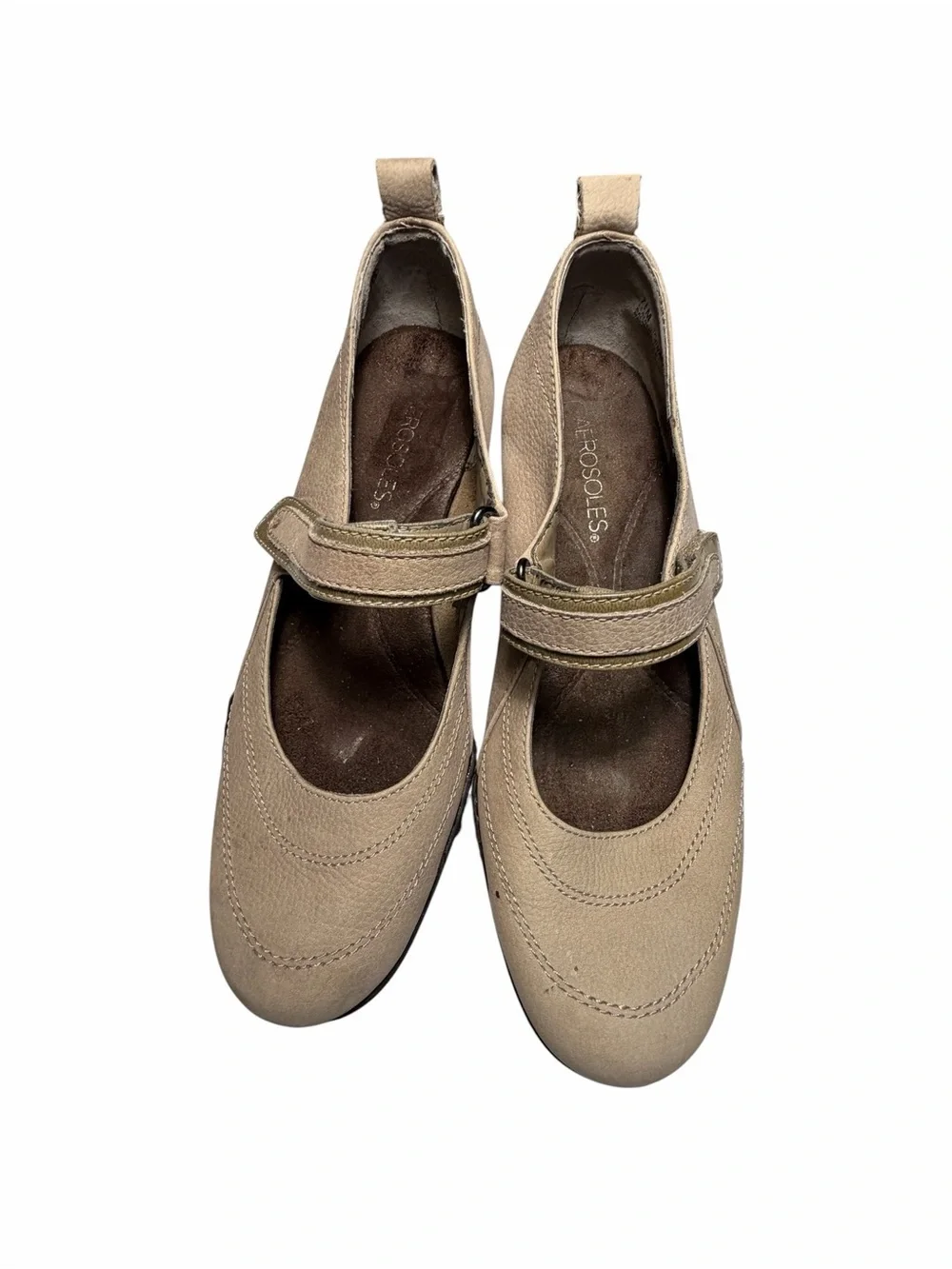 Aerosoles Beige Mary Jane Wedge with Adjustable Strap Womens 7.5